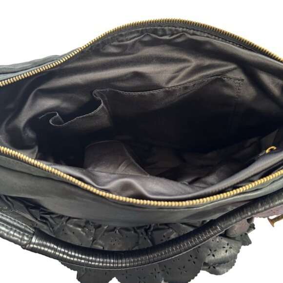 Christian Dior Vintage Gypsy Ruffled Hobo Black Leather Gold DIOR Bag Charm - Picture 8 of 15